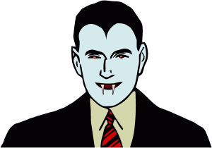 Vampire head and shoulders in a business suit - drawing